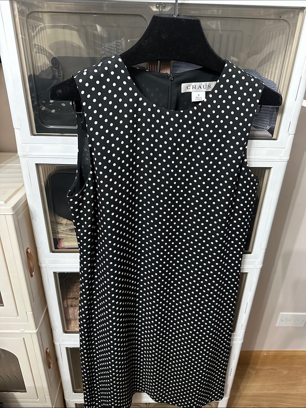 Chaus Black Polka Dot Sleeveless Shift Dress size 8